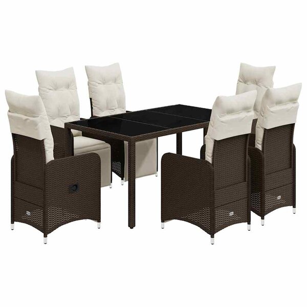vidaXL Ensemble de bistro de jardin 7 Pièces coussins marron poly rotin