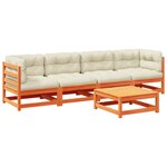 vidaXL Salon de jardin 5 Pièces avec coussins cire marron bois pin massif