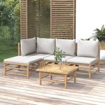 vidaXL Salon de jardin 5 Pièces avec coussins gris clair bambou