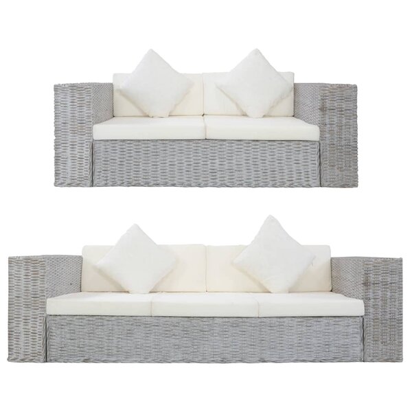 vidaXL Ensemble de canapés 2 Pièces avec coussins Gris Rotin naturel