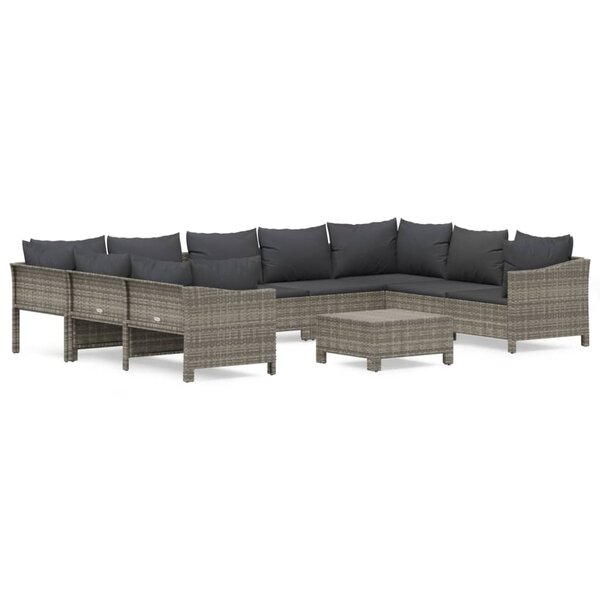 vidaXL Salon de jardin 10 Pièces avec coussins Gris Résine tressée
