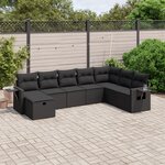 vidaXL Salon de jardin 8 Pièces avec coussins noir résine tressée
