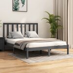 vidaXL Cadre de lit Gris Bois de pin massif 135x190 cm Double