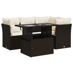 vidaXL Salon de jardin avec coussins 5 Pièces marron résine tressée