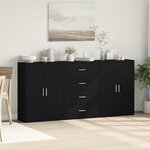 vidaXL Buffets 3 Pièces noir 60x31x84 cm bois d'ingénierie