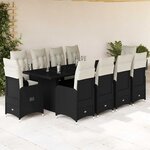 vidaXL Ensemble de bistro de jardin 11 Pièces coussins noir poly rotin