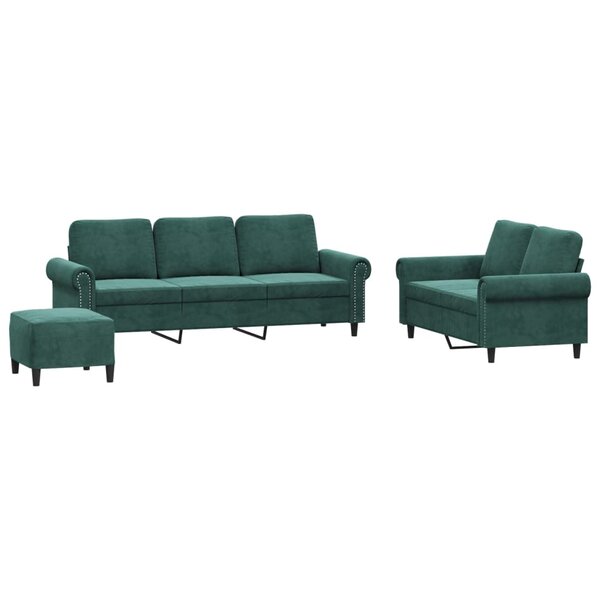 vidaXL Ensemble de canapés 3 Pièces avec coussins Vert foncé Velours