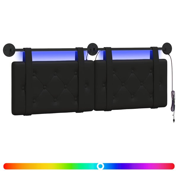 vidaXL Tête de lit suspendue Avec lumière LED Noir Simili cuir