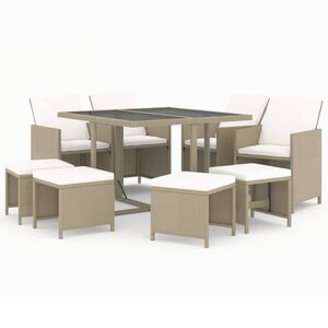 vidaXL Ensemble à manger de jardin et coussins 9 Pièces Poly rotin Beige