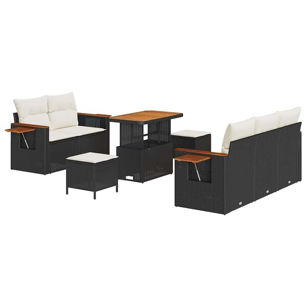 vidaXL Ensemble de canapé de jardin avec coussin 8 Pièces Noir et crème