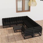 vidaXL Salon de jardin 9 Pièces avec coussins noir bois de pin massif
