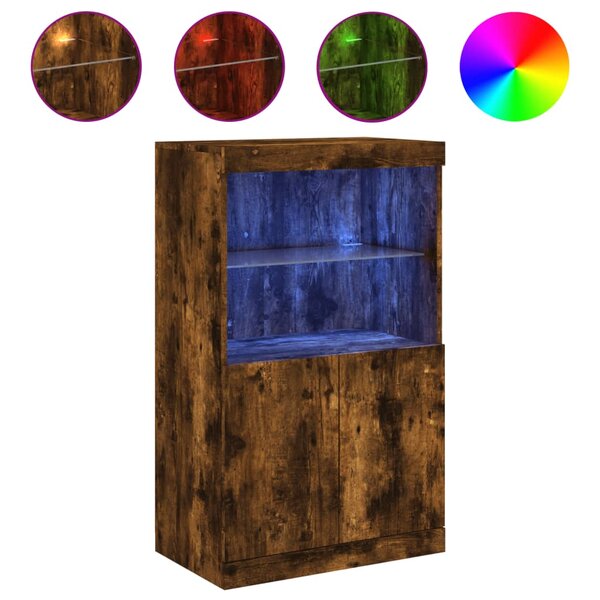 vidaXL Buffet avec lumières LED chêne fumé 60 5x37x100 cm