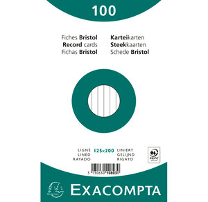 Paquet de 100 Fiches BRISTOL BLANC TRAVERS 125/200 S/F EXACOMPTA
