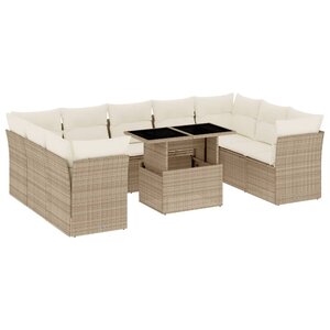 vidaXL Salon de jardin avec coussins 10 Pièces beige résine tressée