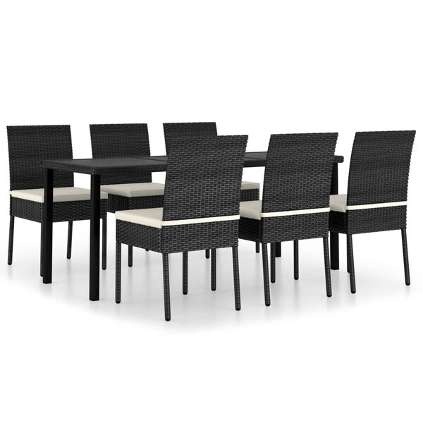 vidaXL Ensemble à manger de jardin 7 Pièces Résine tressée Noir
