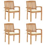 vidaXL Chaises de jardin empilables avec coussins lot de 4 Teck solide