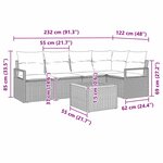 vidaXL Canapé de jardin 6 pièces avec coussins  en poly rotin noir et bois d'acacia