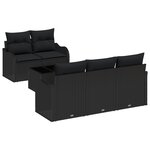 vidaXL Canapé de jardin 6 pièces avec coussins en polyrotin noir