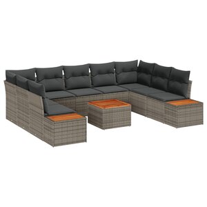 vidaXL Ensemble de Canapés de Jardin de 6 Pièces avec Coussins Gris Rattan Poly Acacia