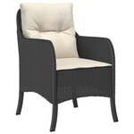 vidaXL Set de salle à manger de jardin 3 pièces avec coussins en rattan poly noir