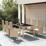 vidaXL Ensemble à manger de jardin et coussins 7 Pièces beige poly rotin