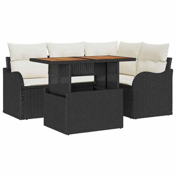 vidaXL Ensemble de canapé de jardin 5 Pièces Noir Poly rotin
