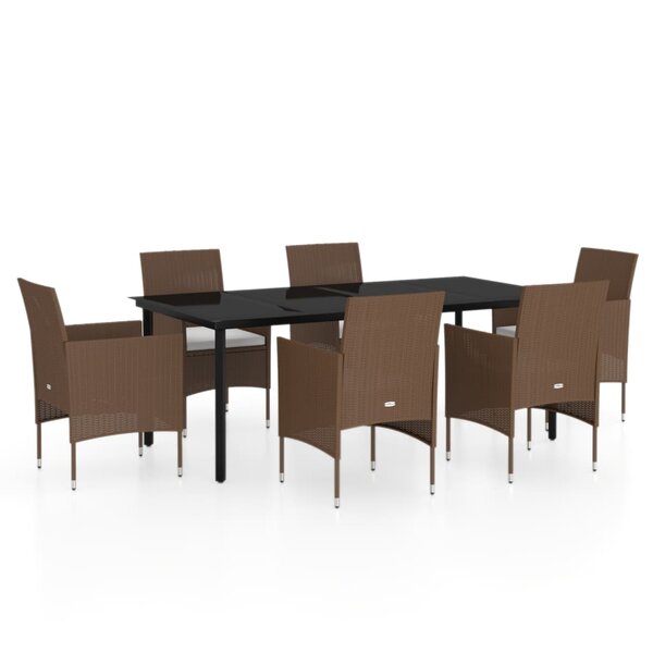 vidaXL Ensemble à manger de jardin coussins 7 Pièces Marron/noir