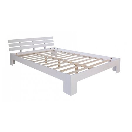 Lit double en bois massif 160x200cm blanc pin lit futon a lattes cadre de lit