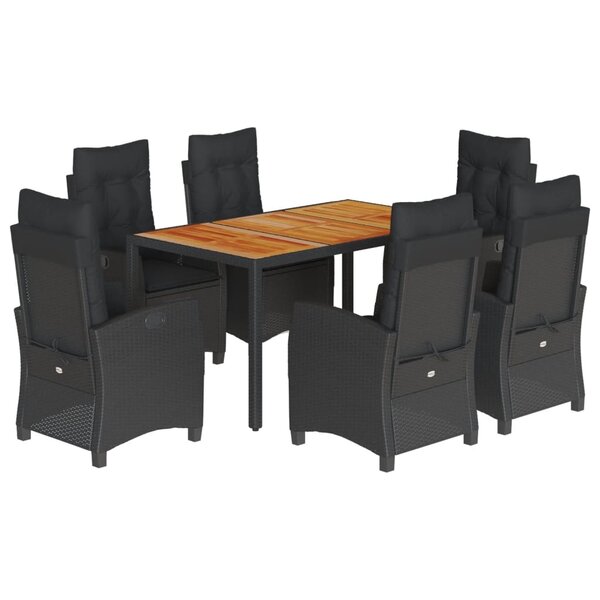 vidaXL Ensemble à manger de jardin coussins 7Pièces Noir Résine tressée