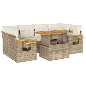 vidaXL Salon de jardin avec coussins 7 Pièces beige résine tressée acacia