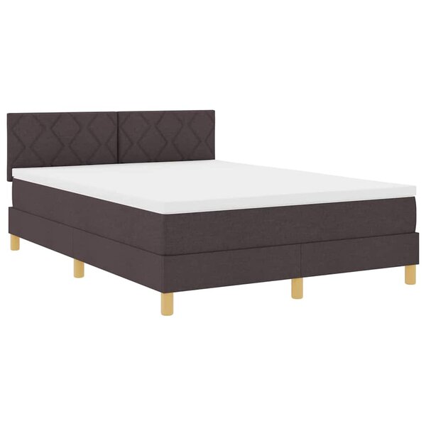 vidaXL Lit à ressort LED avec matelas Marron foncé 140 x 200 cm tissu