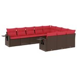 vidaXL Salon de jardin 10 Pièces avec coussins marron résine tressée