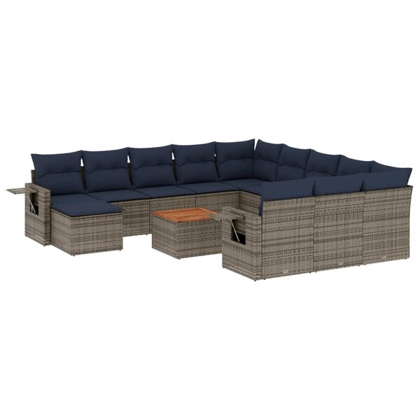 vidaXL Salon de jardin avec coussins 13 Pièces gris résine tressée