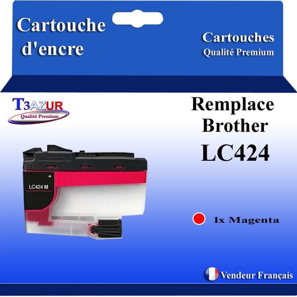 T3AZUR- Cartouche compatible avec Brother LC424 XL pour Brother Mini 19 Biz-SL Magenta