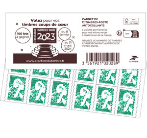 Carnet 12 timbres Marianne de l'avenir - Lettre Verte - Couverture Election du timbre de l'année