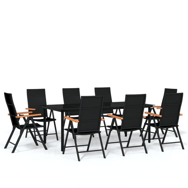 vidaXL Ensemble à manger de jardin 9 Pièces Noir