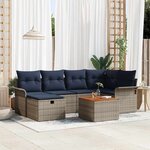 vidaXL Ensemble de canapé de jardin avec coussin 7 Pièces Gris Poly rotin