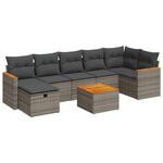 vidaXL Salon de jardin 8 Pièces avec coussins gris résine tressée