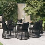 vidaXL Ensemble à manger de jardin et coussins 7 Pièces Noir Rotin PVC