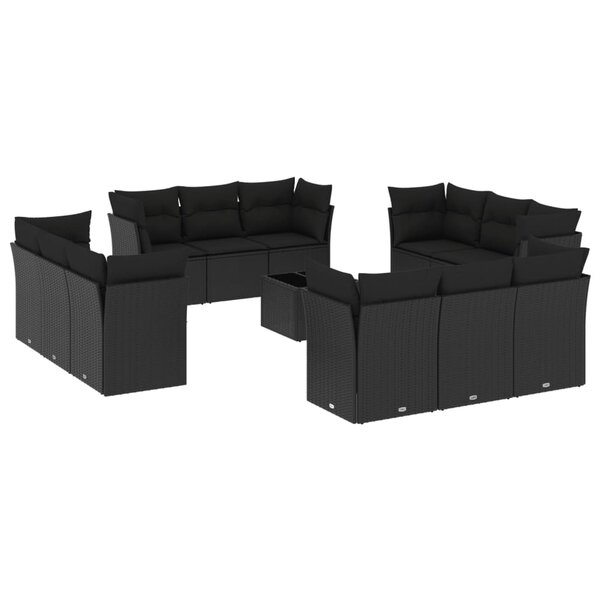 vidaXL Salon de jardin avec coussins 13 Pièces noir résine tressée