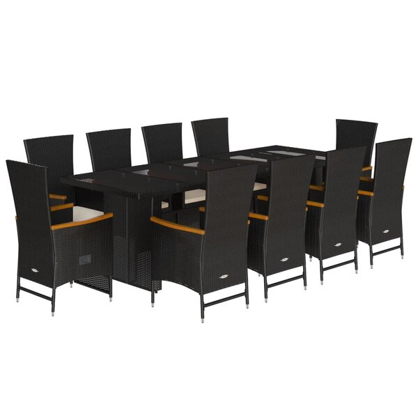vidaXL Ensemble à manger de jardin 11 Pièces coussins noir résine tressée