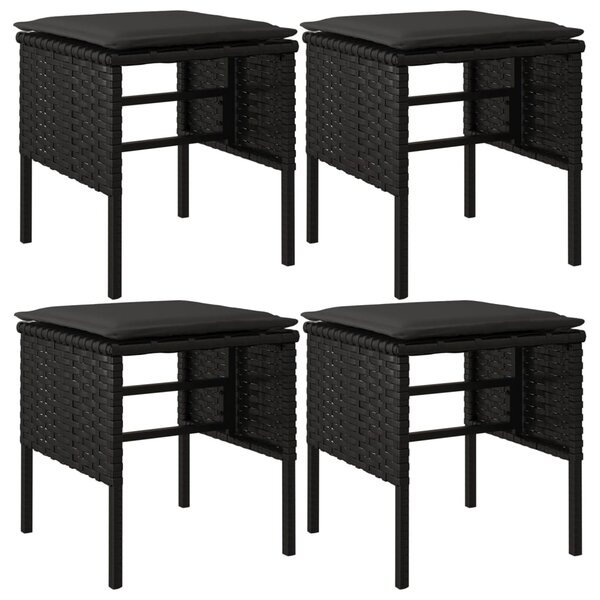 vidaXL Repose-pieds de jardin et coussins lot de 4 Noir Résine tressée