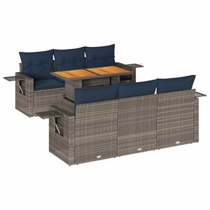 vidaXL Salon de jardin avec coussins 7 Pièces gris résine tressée