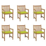 vidaXL Chaises de jardin lot de 6 avec coussins vert vif Bois de teck