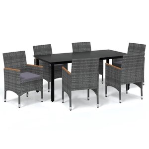 vidaXL Ensemble à manger de jardin coussins 7Pièces Résine tressée Gris