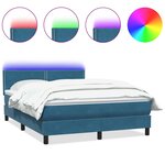 vidaXL Sommier à lattes de lit et matelas et LED bleu foncé 160x210cm velours