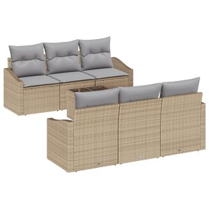 vidaXL Ensemble de Canapé de Jardin 7 Pièces avec Coussins Beige Poly Rattan