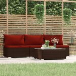 vidaXL Salon de jardin 4 Pièces avec coussins Marron Résine tressée
