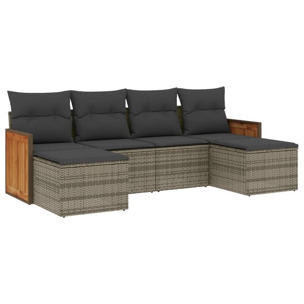 vidaXL Salon de jardin 6 Pièces avec coussins gris résine tressée
