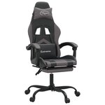 vidaXL Chaise de jeu pivotante et repose-pied Noir et gris Similicuir